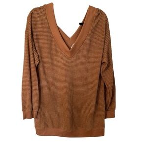 Adreamly Women’s Long Sleeve Deep V-Neck Waffle Knit Burnt Orange Top Sz XL GUC